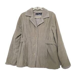 Vintage Mudd Corduroy Jacket Womens Large Beige Faux Fur Trim Y2K Mallcore Coat